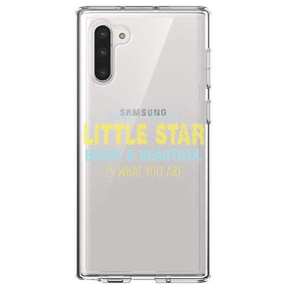 DistinctInk Clear Shockproof Hybrid Case for Samsung Galaxy Note 10 (6.3" Screen) - TPU Bumper Acrylic Back Tempered Glass Screen Protector - Twinkle Little Star Brave & Beautiful You Are