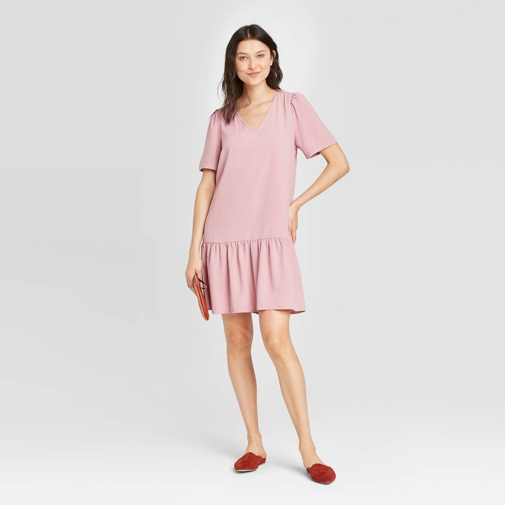 Short Sleeve Ruffle Hem Dress 