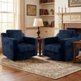 thumbnail image 3 of COOLHUT Swivel Accent Chair, Linen Fabric Modern Upholstered Armchair with Plump Back Pillow, Comfort Barrel Reading Chair for Living Room Bedroom, Navy Blue, 3 of 11