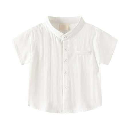 Gtoiithly Boys Casual Collared Shirt Lightweight Breathable Short Sleeve Top for Playdates & Family Days White 6-7 Years