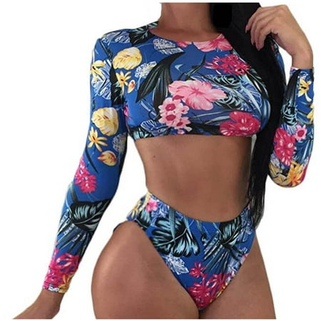 

VKEKIEO Two-Piece Sets Swimsuit Sport Bra Style Padded Blue L
