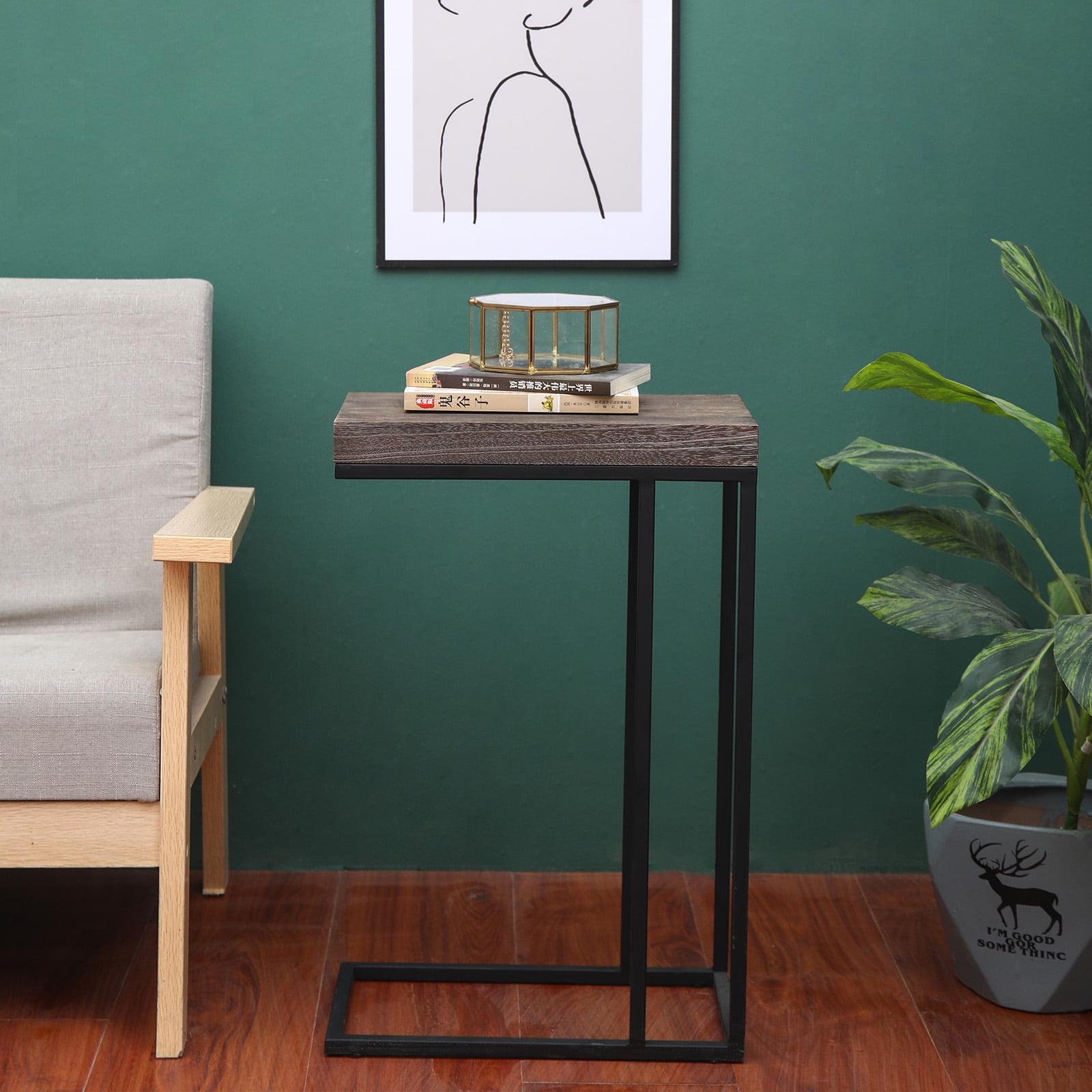 Proman Products Breeze Casual C Shaped End Table Small Side Table with Steel Base