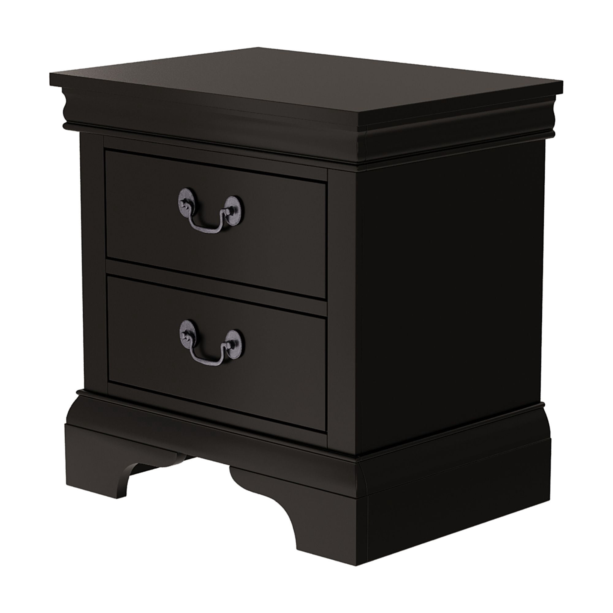 Traditional 2-Drawer Black Nightstand with Storage