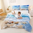 thumbnail image 3 of jejeloiu Beach Ocean Wave Full Size Comforter Sets,Seashell Print Bedding Comforter Set For Boys,Blue White,Polkadot Reversible,3 Pieces,1 Comforter and 2 Pillowcases, 3 of 7