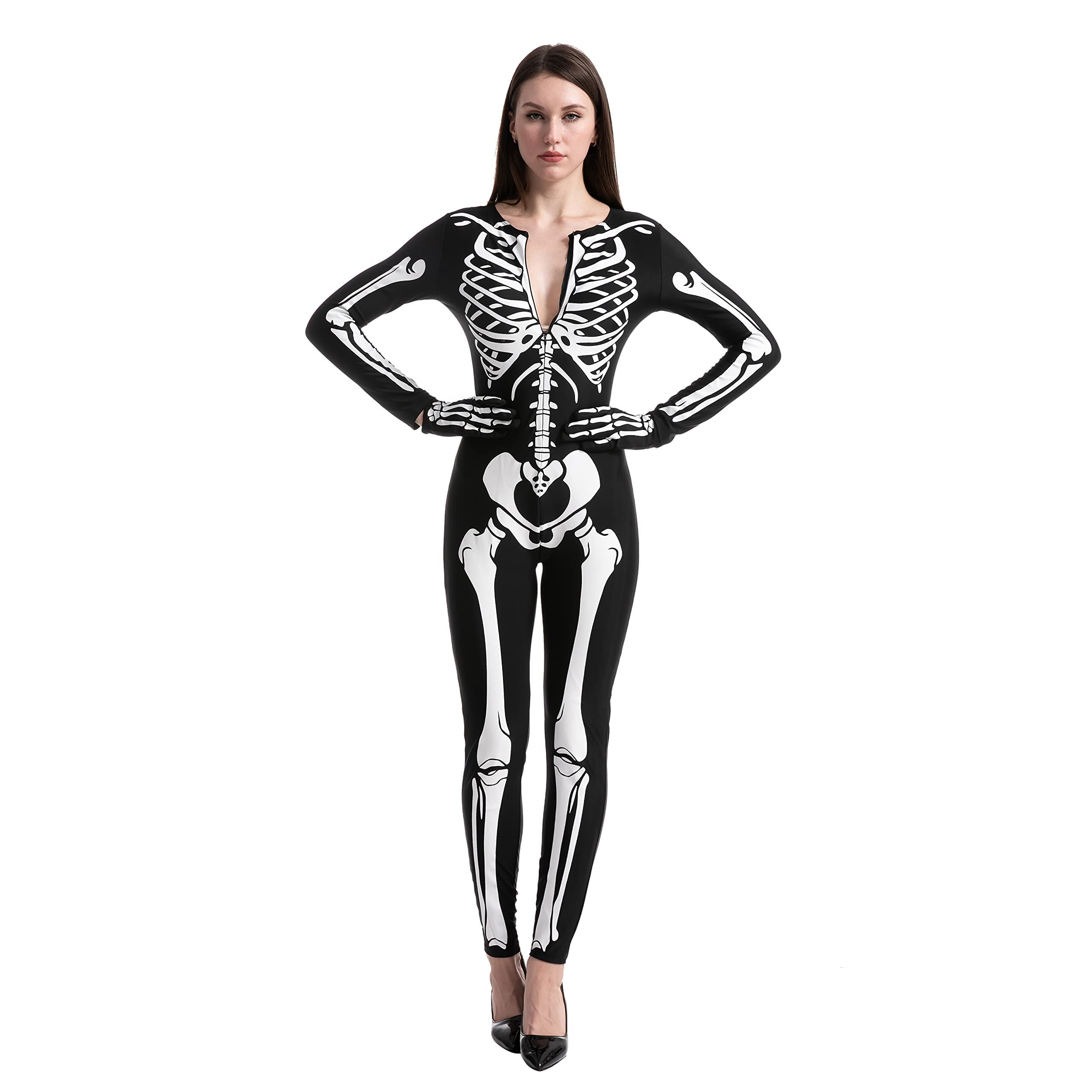 Spooktacular Creations Adult Women Glow in the Dark Skeleton Costume for  Halloween Dress Up Party Role, Medium