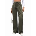 thumbnail image 2 of Womens Casual Wide Leg Loose Fall Drawstring Elastic High Waisted Athletic Joggers with Pockets Green M, 2 of 10