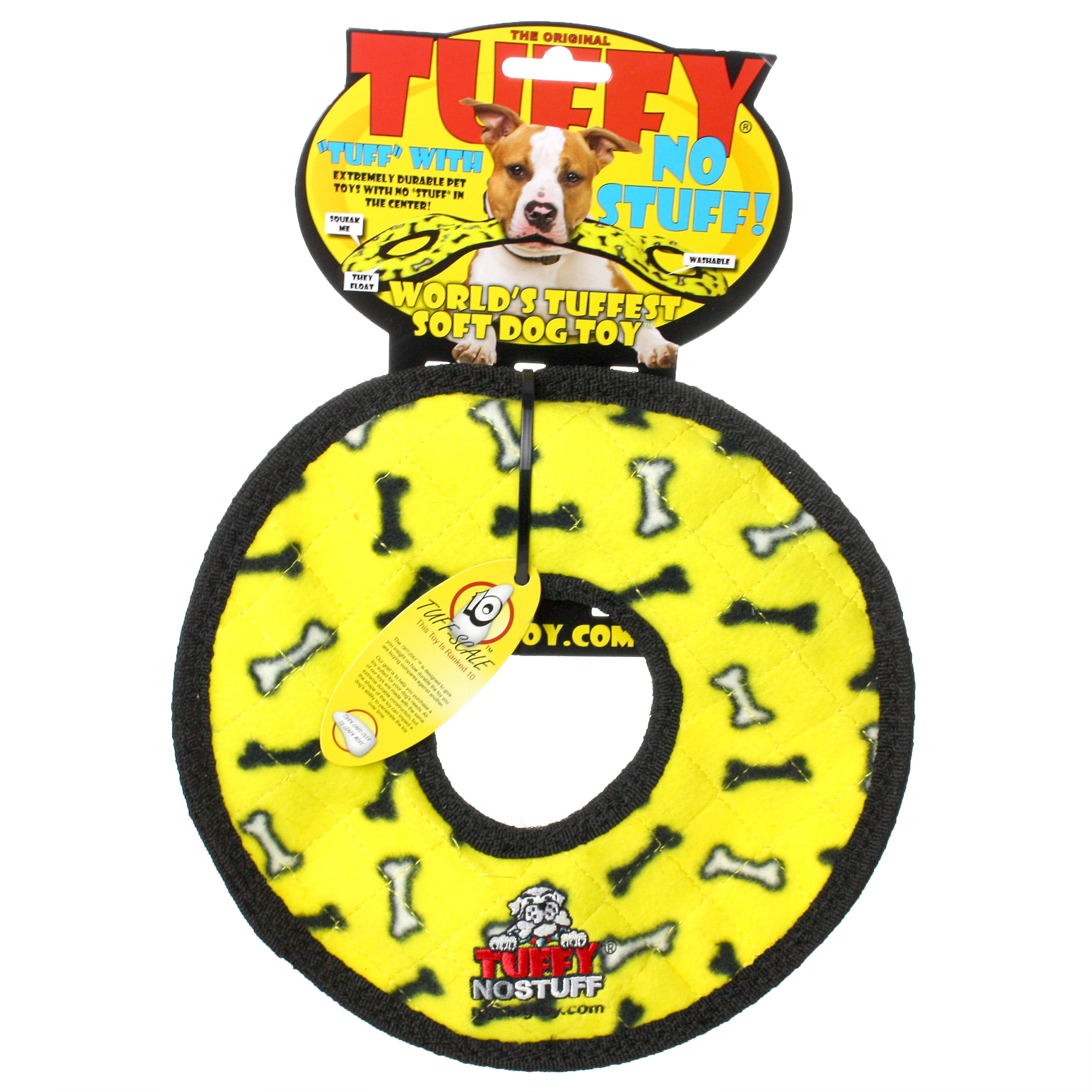 Tuffy No Stuff Ultimate Ring Yellow Bone Durable Squeaky Dog Toy