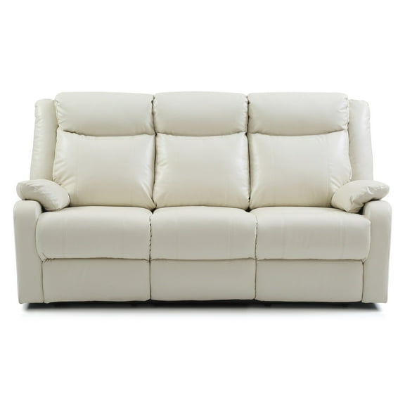 Ward 76 in. Pearl Faux leather 3-Seater Reclining Sofa with Pillow Top Arm