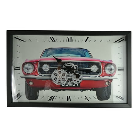 22" Moving Gear Wall Clock Red Mustang