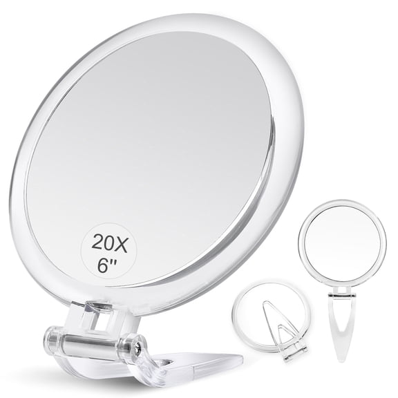 Handheld Mirror with 20X/1X magnification, 6'' Round Double Sided Portable 20x Magnifying Travel Mirror Set, B Beauty Planet