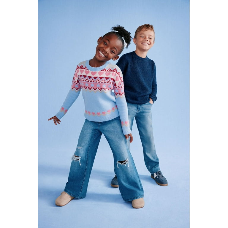 【WONDER WONDER】Luckid Two Pintuck Wide Denim Pants Wonder Nation Boys Vintage Straight Leg Denim Jeans, Sizes 4