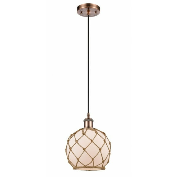 Innovations 516-1P-AC-G121-8RB-LED Farmhouse Rope 1 Light Mini Pendant part of the Ballston Collection, Antique Copper