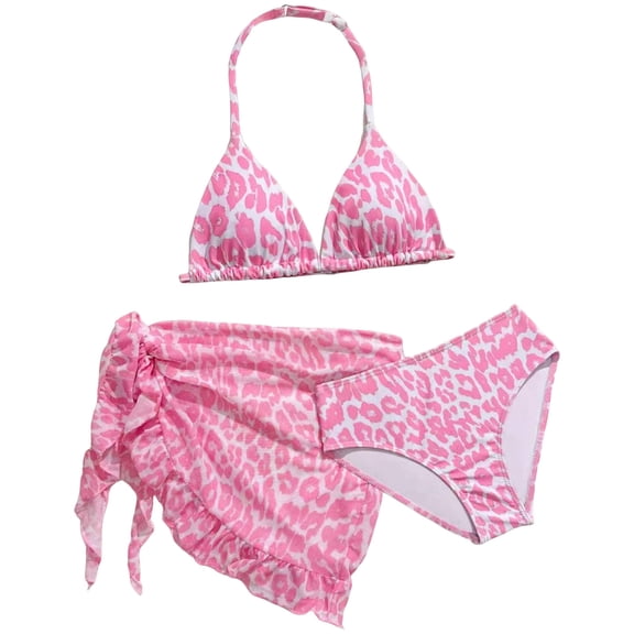 Ymyiu Newborn Girl Bathing Suit Girl's Swimsuit 3 Piece Bathing Suit Criss Cross Strap Bikini Sets with Cover Up Skirt Beach Swimwear Size 9-10 Years (Pink,9-10 Years)