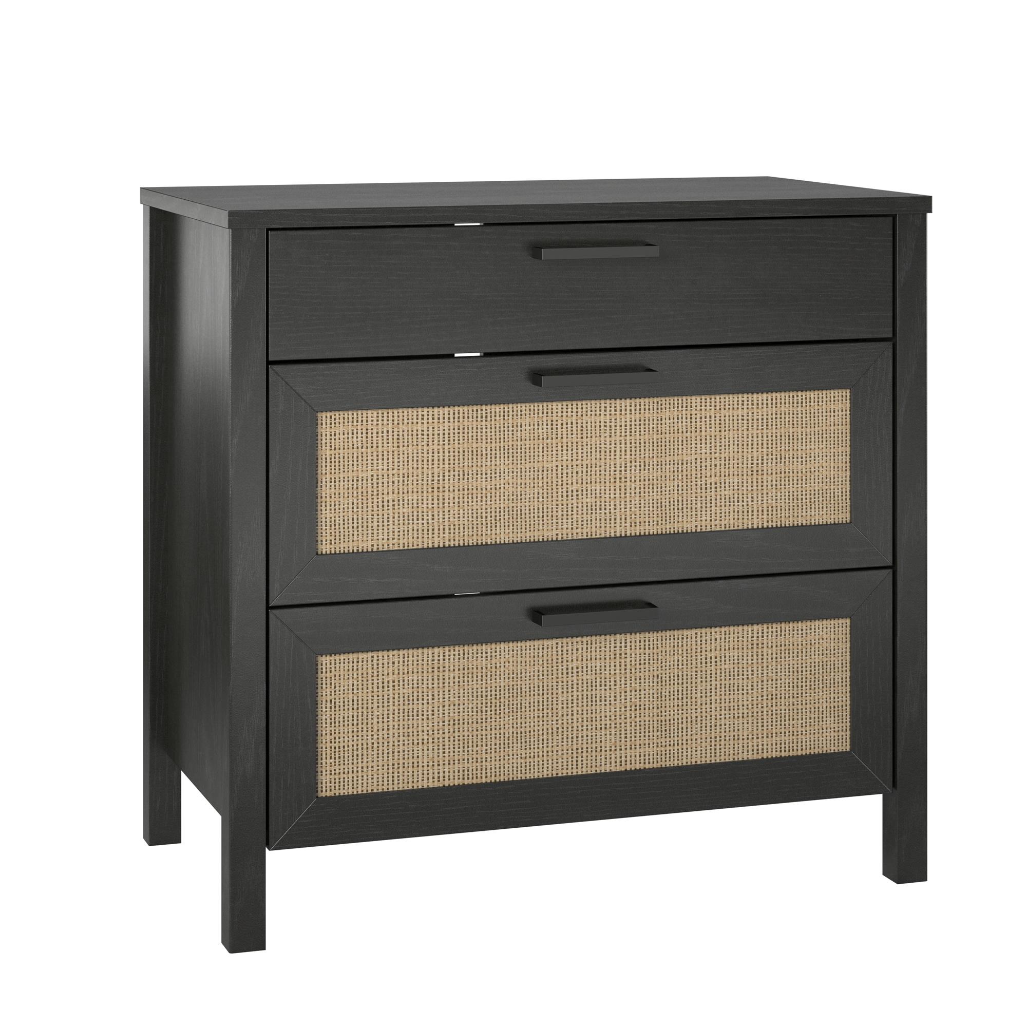 Ameriwood Home Wimberly 3-Drawer Dresser, Black Oak with Faux Rattan - image 3 of 11