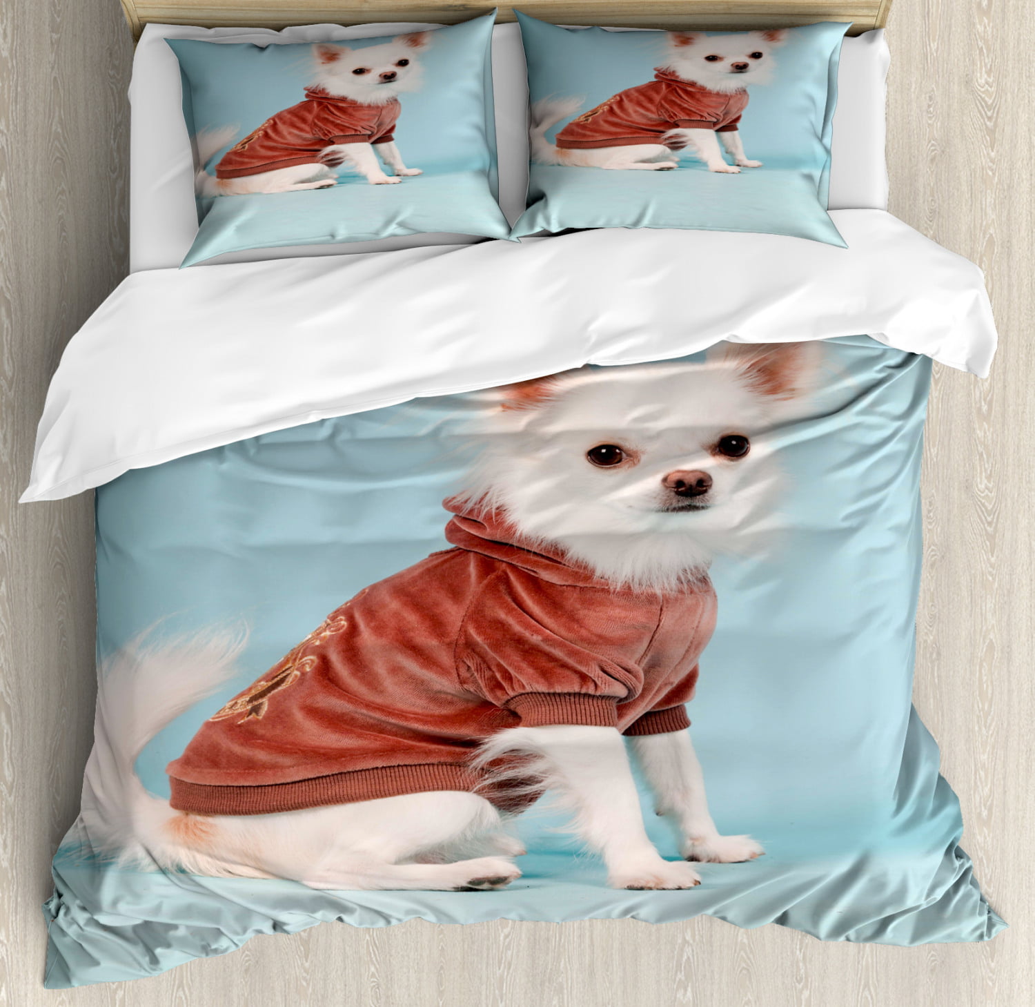 Chihuahua Duvet Cover Set Studio Portrait Of Puppy With Clothes