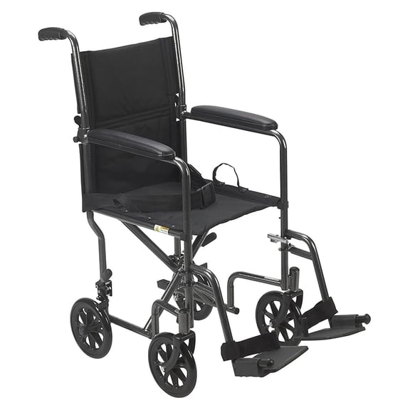 TR39E- Lightweight Folding Transport Wheelchair with -Away Footrest, Silver