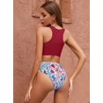 thumbnail image 2 of Top de Bikini Corto con Escote Redondo Deportivo para Mujer Trajes de baño de Dos Piezas con Cintura Alta Vino Rojo G Vino Rojo G Xishao ropa, 2 of 2