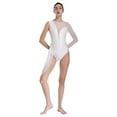 thumbnail image 3 of Zaldita Women's Gymnastics Leotard One Piece Sheer Mesh Long Sleeve Bodysuit Lyrical Ballet Dancewear Ivory M, 3 of 6