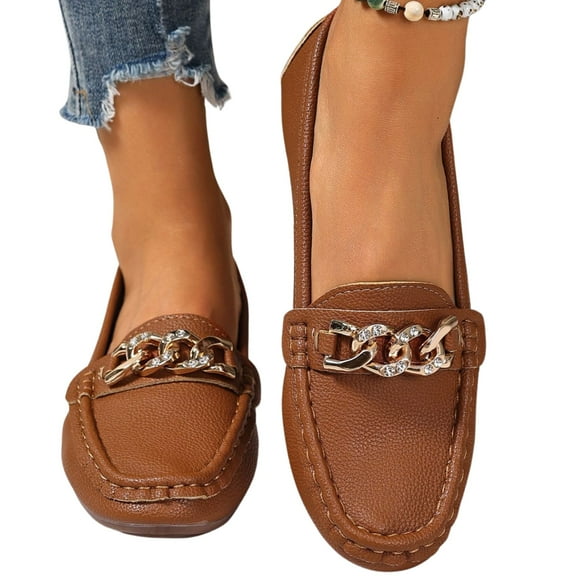 CHICVOMEY Comfort Flats for Women Non-Slip Women Loafers with Gold Chain Soft Slip-On Flats Casual & Work for Loafers