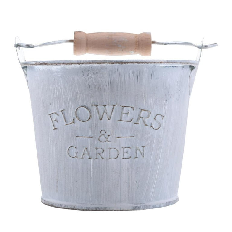 Storied Home Metal Flower Market Buckets with Handles (Set of 3