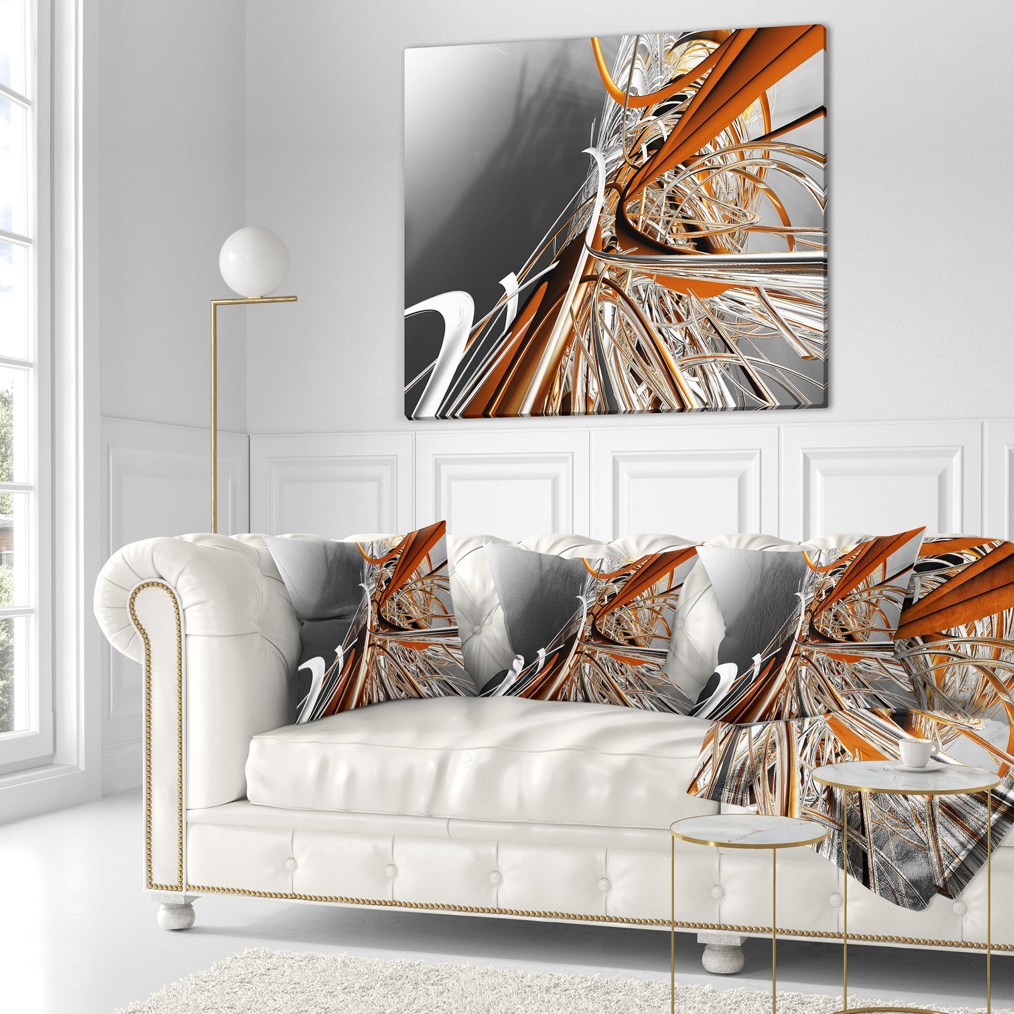 Designart Fractal Red N White Connected Stripes - Throw Pillow - 18x18
