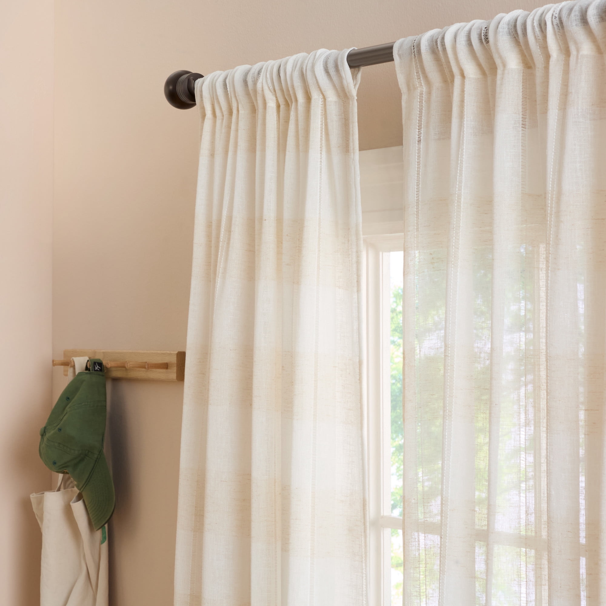 TOWN & COUNTRY BASICS Pax Semi-Sheer Stripe, Light Filtering Indoor Curtains 2-Pack Linen/White, 50"x96"
