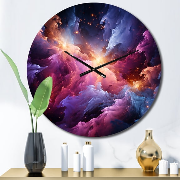 Designart "Gold Purple Fractal Interstellar Dreams" Abstract Oversized Wall Clock