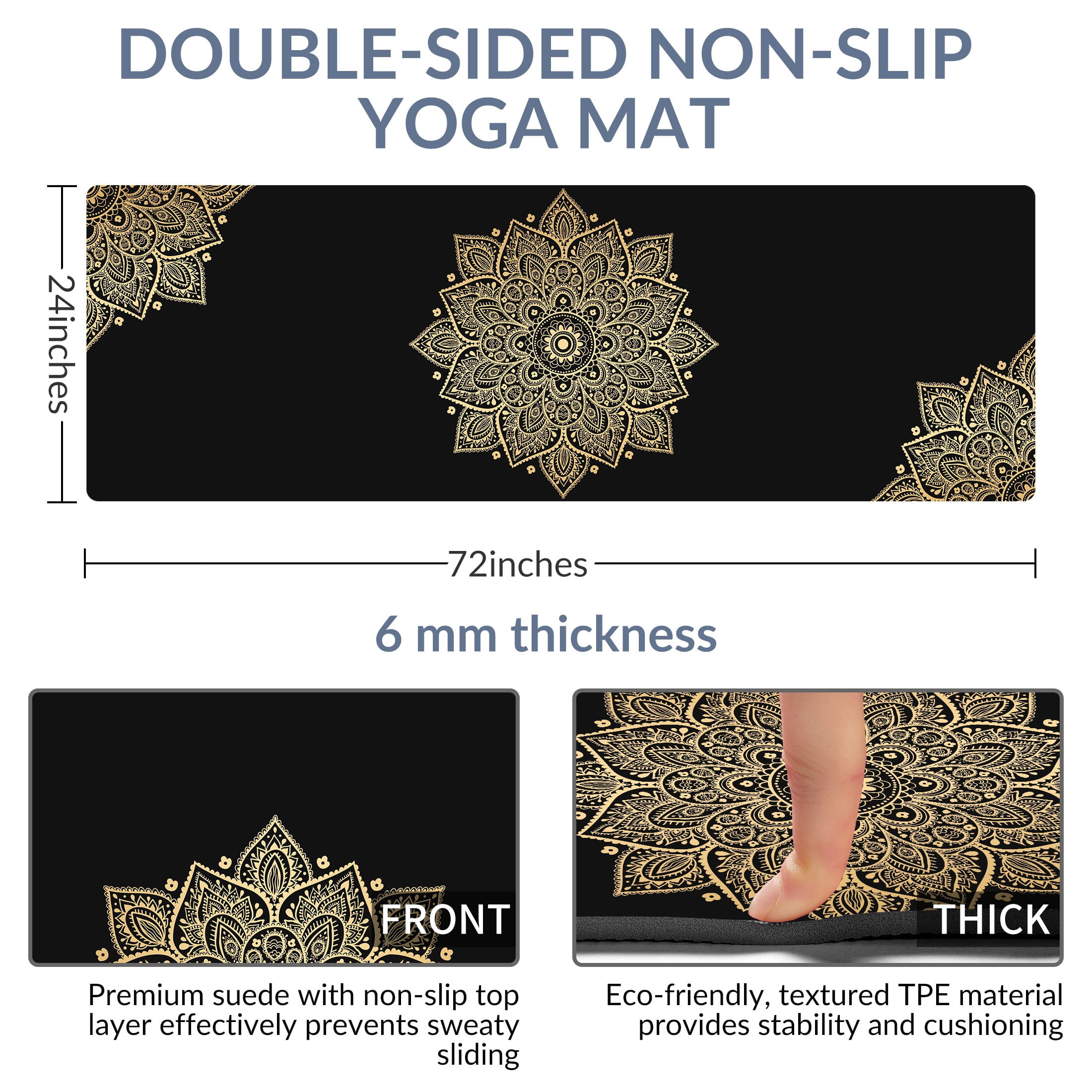 Zeronic Yoga Mat Premium Printing Non Slip Exercise & Fitness Mat for All Types of Yoga, Pilates & Floor Workouts (72" x 24" x 6mm Thick)