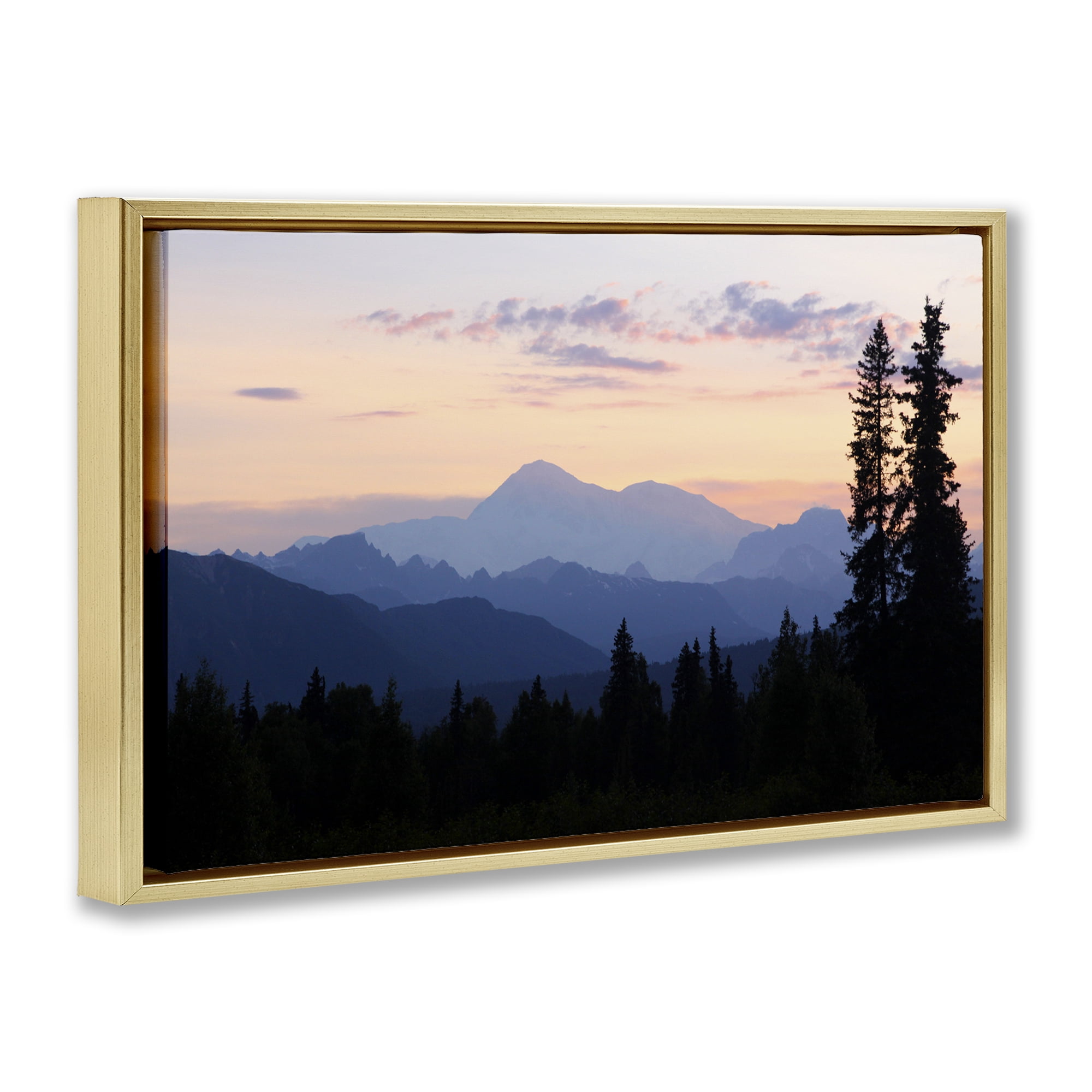 Stupell Industries Midnight On Mountain Landscape & Nature Photography Gold Floater Framed Canvas Art Print Wall Art, 25 x 17