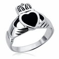 thumbnail image 1 of Men's Sterling Silver 18mm Simulated Onyx Heart Claddagh Celtic Ring Engagement Ring, 1 of 2
