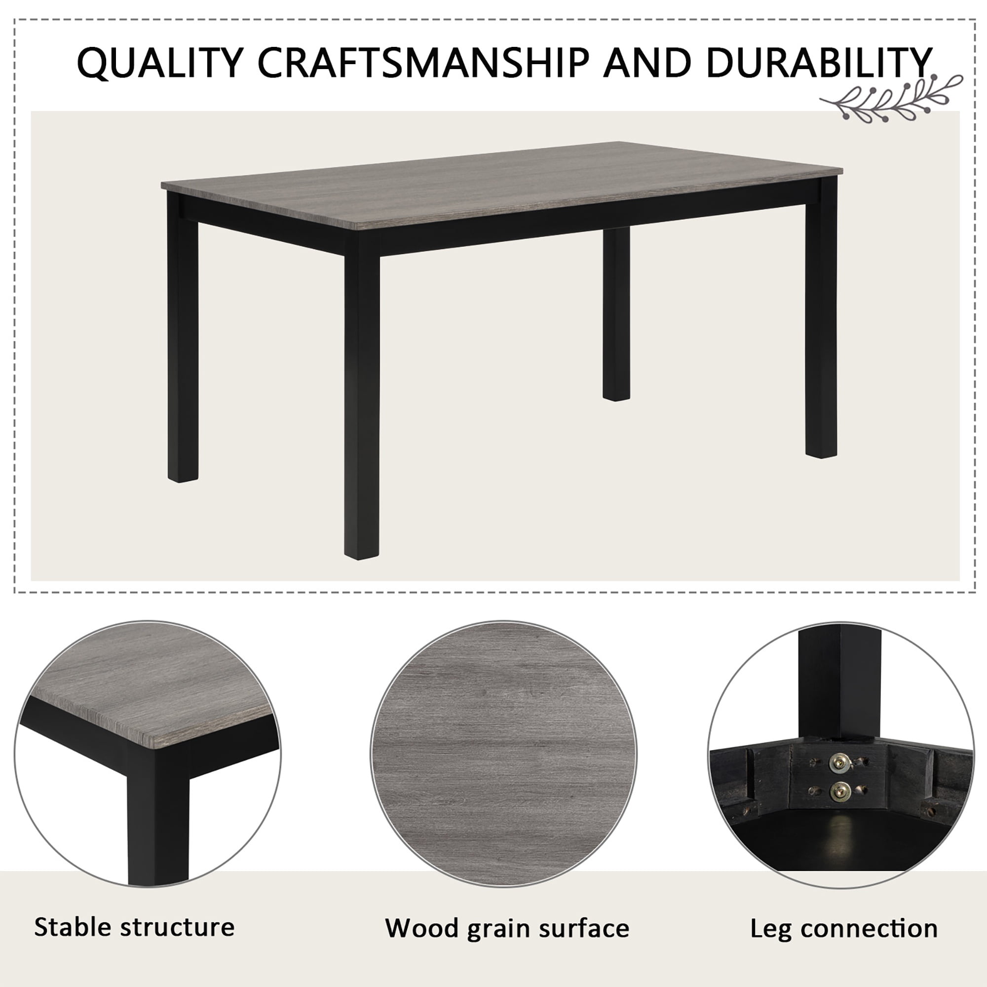 PORKISS Dining Table Set for 6, Farmhouse Dining Table Set with 4 Upholstered Chairs and Bench, Wood Rectangular Counter Dining Set of 6 People for Kitchen, Dining Room, Gray