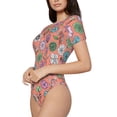 thumbnail image 2 of Daiia Color Flowers print Women's Crew Neck Short Sleeve Bodysuit Fashion Tops Fit Casual Basic Extender Bodysuit-XX-Large, 2 of 9