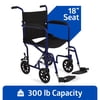 Medline Transport Wheelchair with Permanent Full-Length Arms, Swing-Away Footrests, Lightweight, 300 lb Weight Capacity, Blue