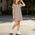 thumbnail image 4 of Spazoro Girls Cute Dresses, Collared Striped Soft & Comfy Short Sleeve Casual A-Line Dress for School Brown Size 3-4 T, 4 of 6