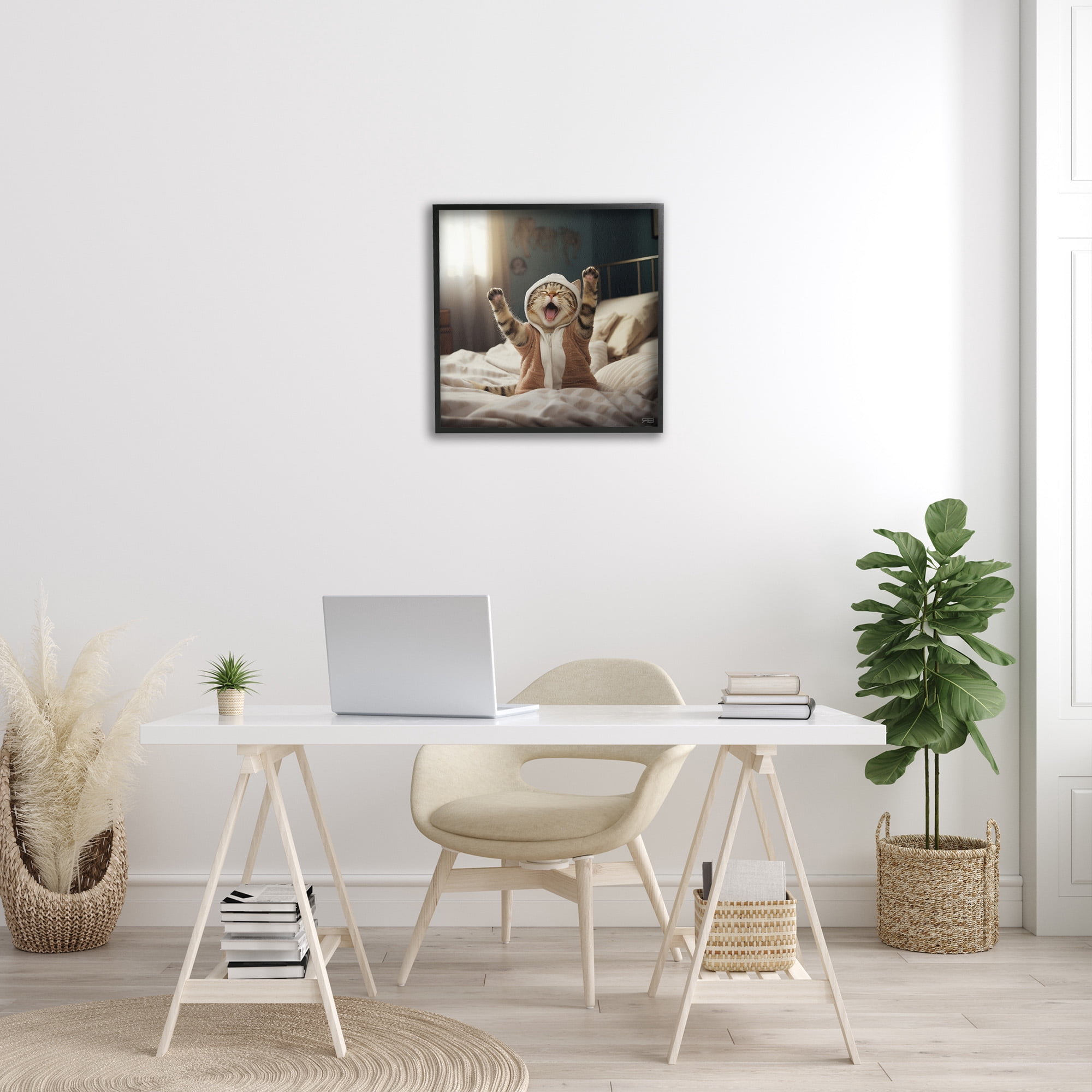 Stupell Industries Yawning Cat in Bed Animals & Insects Painting Black Framed Art Print Wall Art, 24 x 24