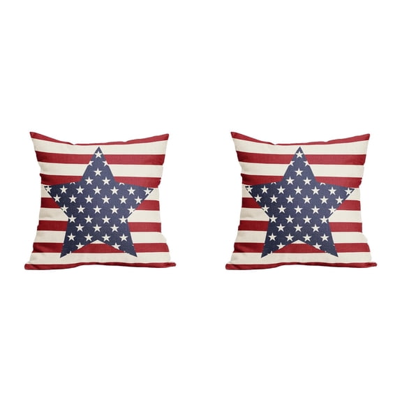 2Pcs 18x18 Inch 4th of July Patriotic Throw Pillow Covers Stars Outdoor Pillowcase - Independence Day Pillow Cases for Sofa Couch Bed - Linen Farmhouse Holiday Cushion
