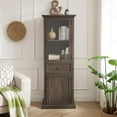 thumbnail image 4 of Resenkos Tall Storage Cabinet, Freestanding Cabinet with Glass Door and Shelves, Sideboard cabinet, Cabinet with Drawer,Brown, 4 of 12