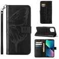 thumbnail image 1 of SaniMore Case for iPhone 14 Pro (6.1" 2022), PU Leather Skin with Luxury Embossed Butterfly [Wrist Strap & Card Slots & Flip Kickstand] Full-body Shockproof Business Wallet Cover, Black, 1 of 9