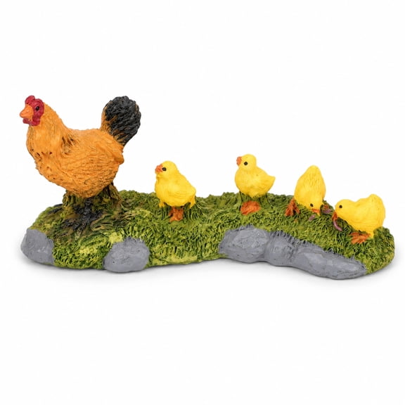 Lingsida Hen and Chicks Figurine for Miniature Garden Landscape Decor, Resin Chicken Family Ornament with Base