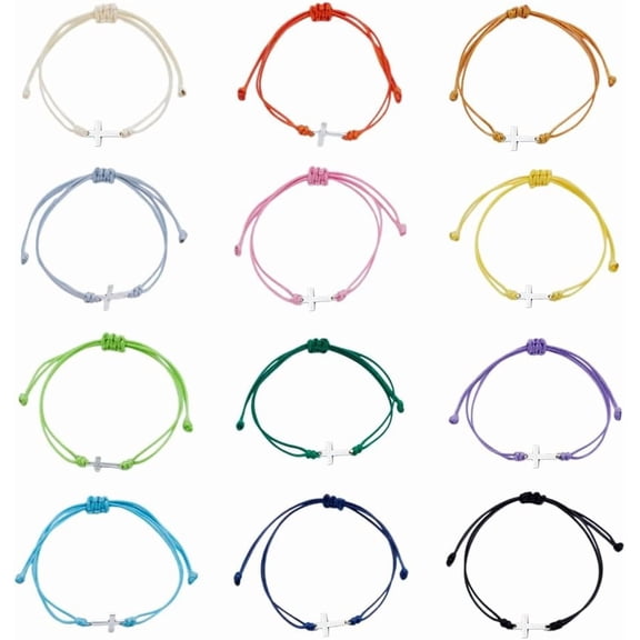 36Pcs Friendship Bracelet Bulk for Women Men 12 Colors Adjustable String Charm Rope Cord Handmade Weave Bracelet for Baptism Christmas Prayer Jewelry BFF Lucky Gifts