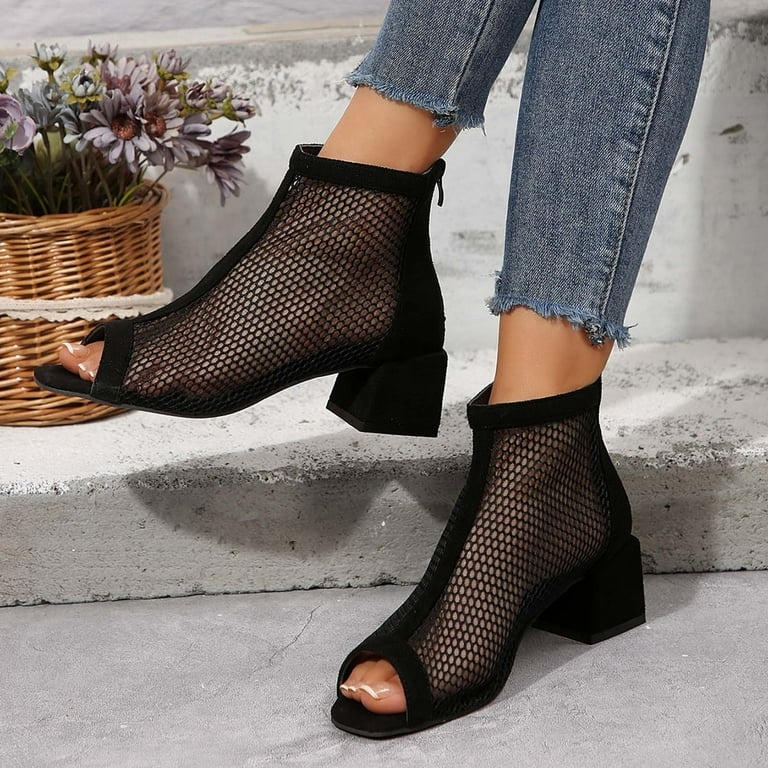 Dakaela Womens Kitten Heel Sandals Boots Peep Toe Mesh Dress Ankle Booties Zip Walking Shoes Black 6.5, Women's Dakaela Womens Kitten Heel Sandals Boots Peep Toe Mesh Dress Ankle Booties Zip Walking Shoes Black 6.5, Women's