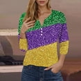 thumbnail image 2 of YUGYXL Summer Plus Size 3/4 Length Sleeve Tshirt for Women Mardi Gras Mask Printed Loose Cozy Costume Trendy Crew Neck Lightweight Tunic Clothes Celebration Tees, 2 of 5