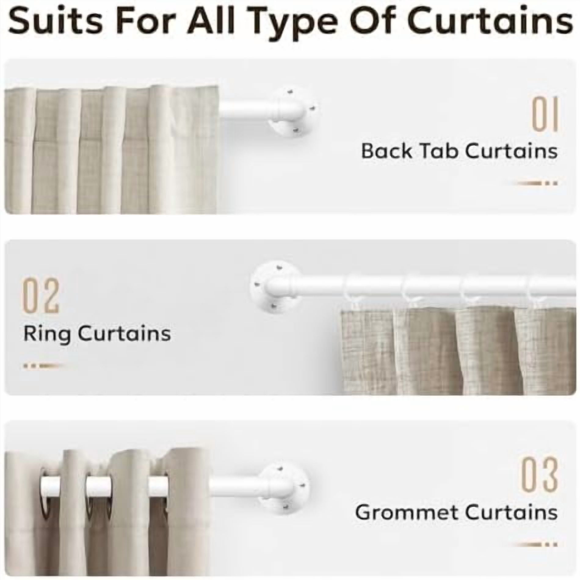 Curtain Rods for Windows 66 to 120, 1 Inch Industrial Wrap Around White Curtain Rod, Indoor/Outdoor Room Divider Adjustable Drapery Pole, 66"-120"