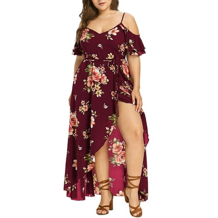 Dyegold Summer Dresses for Women 2023, Women Plus Size Maxi Dresses Floral Printed Empire Waist V Neck Short Sleeve Summer Casual Flowy Long Dress Boho Maxi Dress