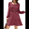 thumbnail image 2 of Vestido Estilo Babydoll Informal de Otoño con Cuello Cuadrado y Larga para Mujer Rojo XL, 2 of 8