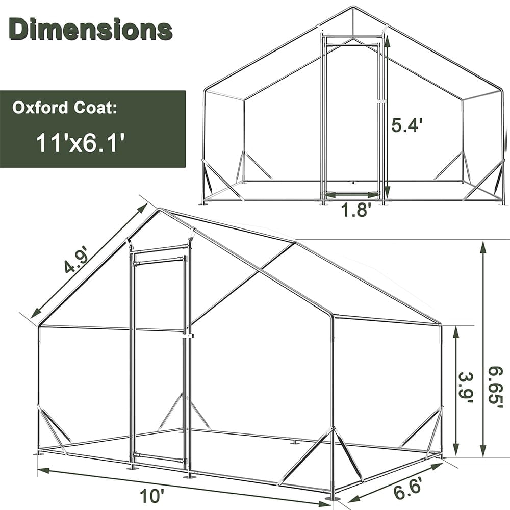 Large Metal Chicken Coop, Walk-in Poultry Cage with Water-Resident and Anti-UV Cover, Duck Rabbit Cat House Outdoor Chicken Run Pen with Spire Shaped Cage, 3 Size Available