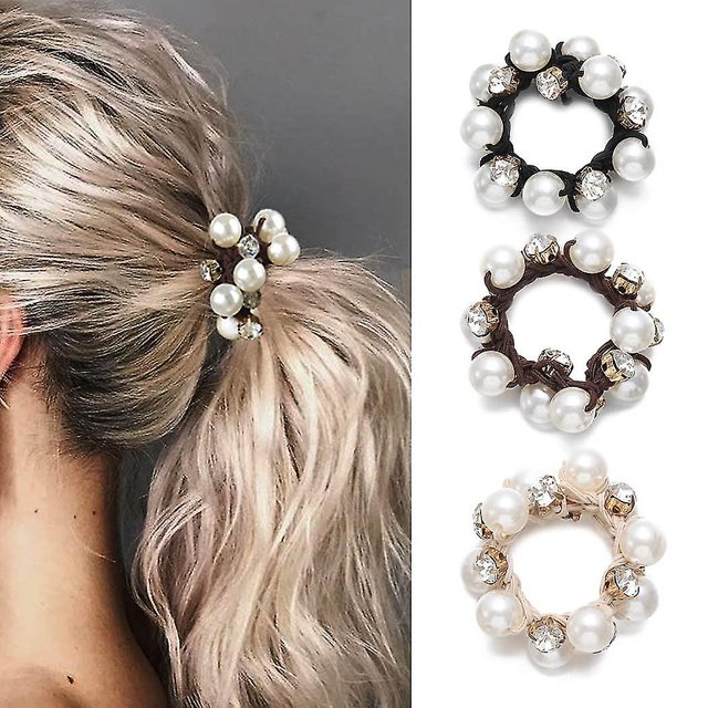 Banda para el cabello Goma elástica para el cabello Banda para el cabello con perlas de imitación (paquete de 3)