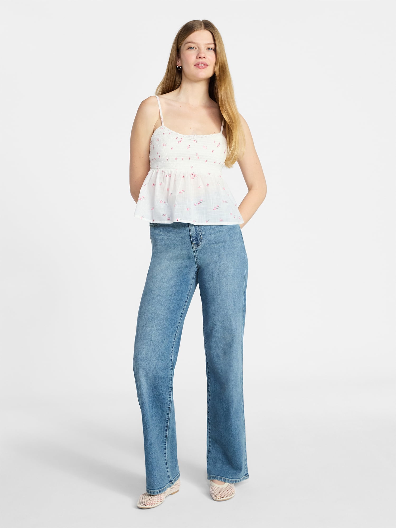 No Boundaries Cotton Smocked Baby Doll Tank Top, Women's XXS-XXXL