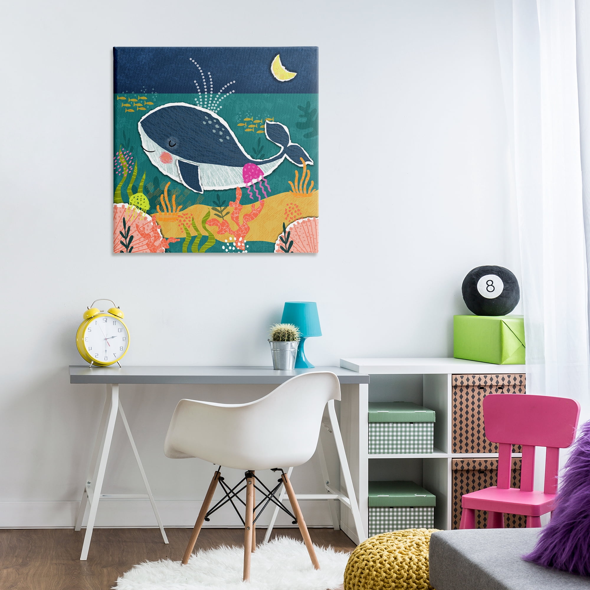 Stupell Industries Whale At Nighttime Animals Painting Wrapped Canvas Art Print Wall Art, 30 x 30