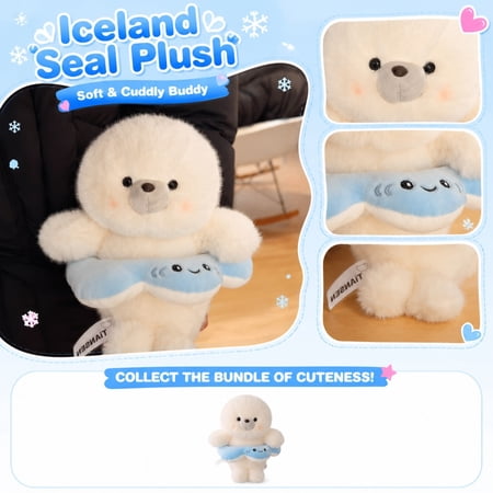 Seal Stuffed Animal Cute Stuffed Animal Soft Fleece Plush Swim Ring Ocean Animal Plush Cuddly Companion for Home Play and Naptime White and Light Blue 1 Pack